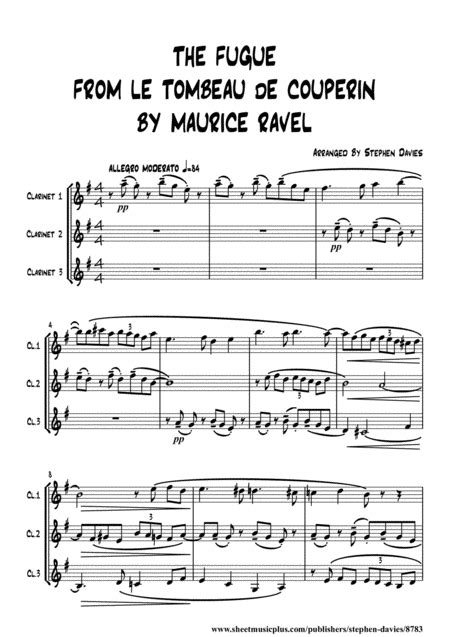  The Fugue From Le Tombeau De Couperin By Maurice Ravel For Clarinet Trio. by Maurice Ravel